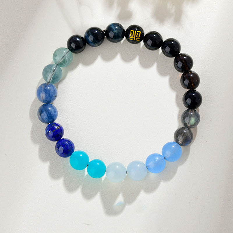 Pulsera de la suerte con Buddha Stones, cinco elementos, varios cristales de ágata, cuarzo rutilado, ojo de tigre, ágata amarilla y citrino - Agua (Circunferencia de la muñeca: 14-16 cm) - 8 mm - image 23