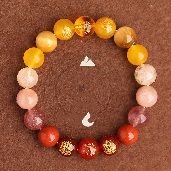 Pulsera de la suerte con Buddha Stones, cinco elementos, varios cristales de ágata, ágata roja del sur, cuarzo fresa, piedra solar, citrino - image 1