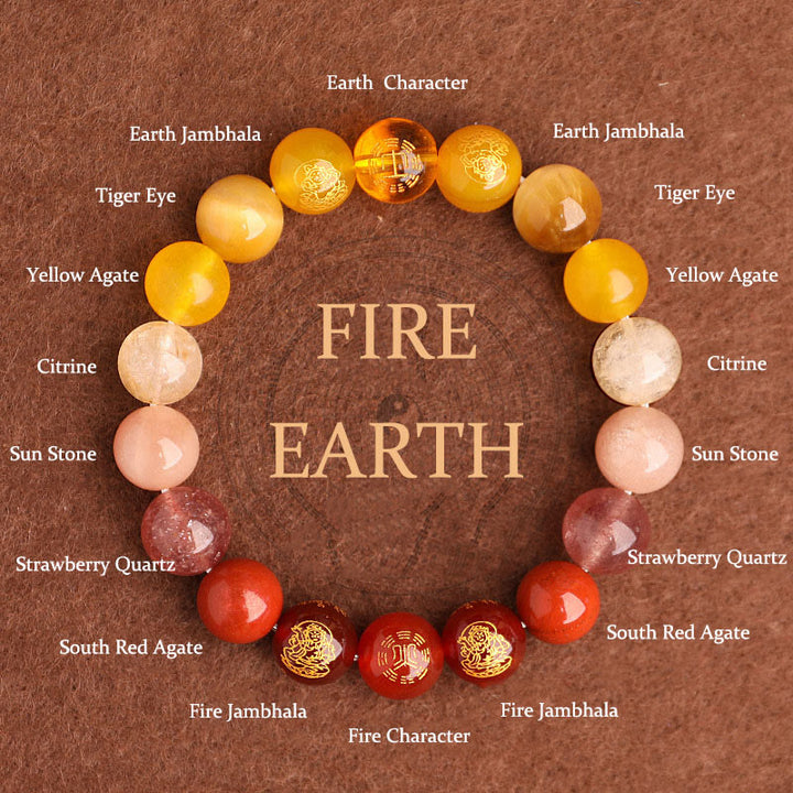 Pulsera de la suerte con Buddha Stones, cinco elementos, varios cristales de ágata, ágata roja del sur, cuarzo fresa, piedra solar, citrino - Tierra de Fuego (Circunferencia de la muñeca: 14-16 cm) - 10 mm - image 2