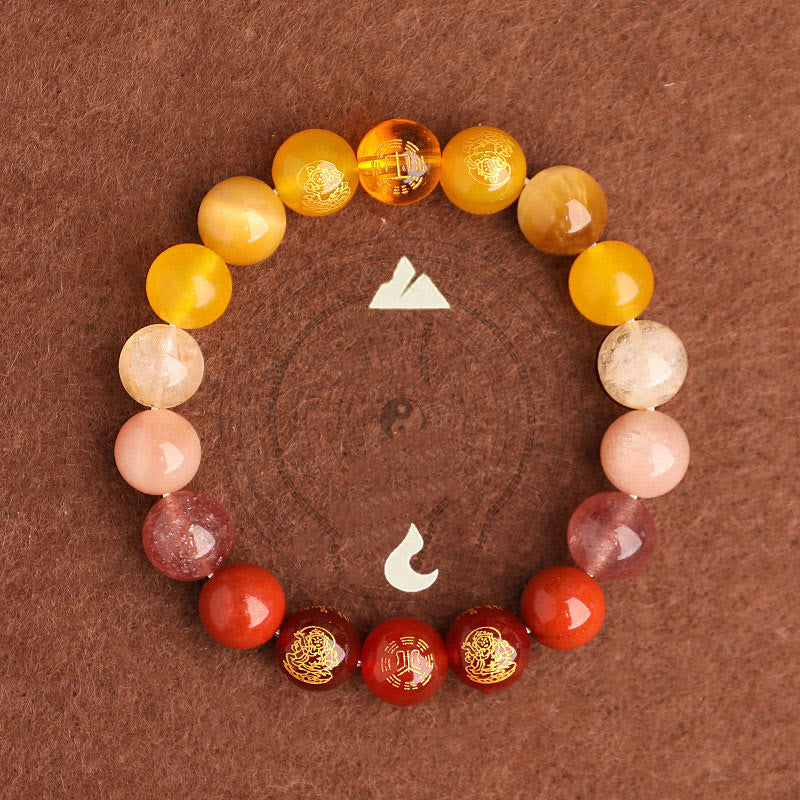 Pulsera de la suerte con Buddha Stones, cinco elementos, varios cristales de ágata, ágata roja del sur, cuarzo fresa, piedra solar, citrino - image 3