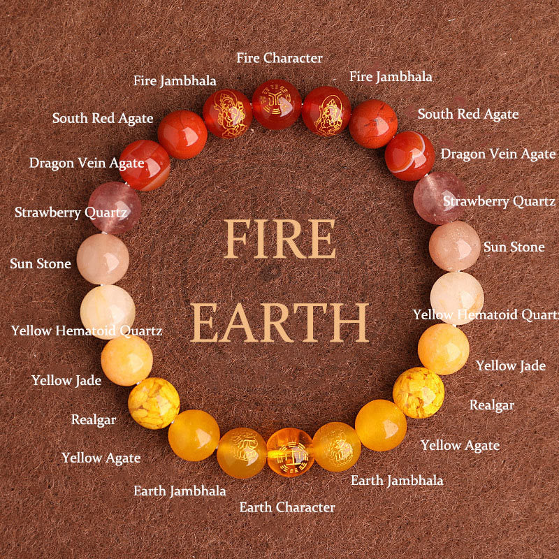 Pulsera de la suerte con Buddha Stones, cinco elementos, varios cristales de ágata, ágata roja del sur, cuarzo fresa, piedra solar, citrino - Fuego y Tierra (Circunferencia de la muñeca: 14-16 cm) - 8 mm - image 10