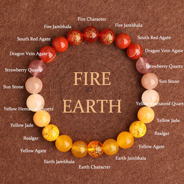 Pulsera de la suerte con Buddha Stones, cinco elementos, varios cristales de ágata, ágata roja del sur, cuarzo fresa, piedra solar, citrino - Fuego y Tierra (Circunferencia de la muñeca: 14-16 cm) - 8 mm - image 10