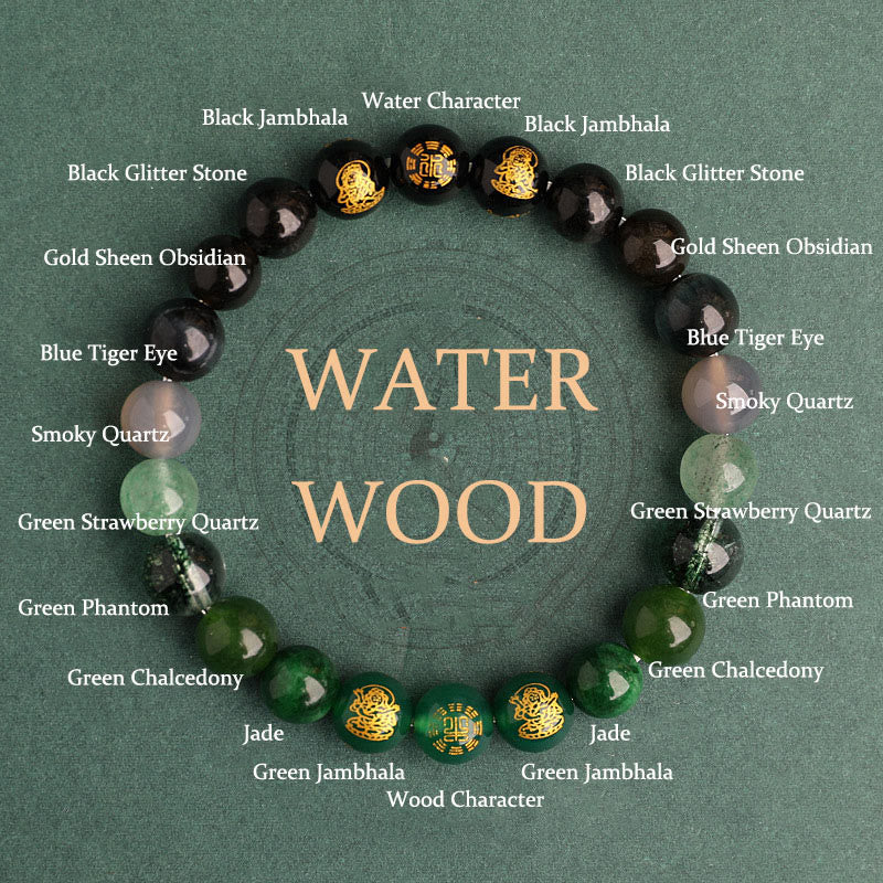 Pulsera de la suerte con Buddha Stones, cinco elementos, varios cristales de ágata, ágata roja del sur, cuarzo fresa, piedra solar, citrino - Madera de agua (circunferencia de la muñeca: 14-16 cm) - 8 mm - image 13