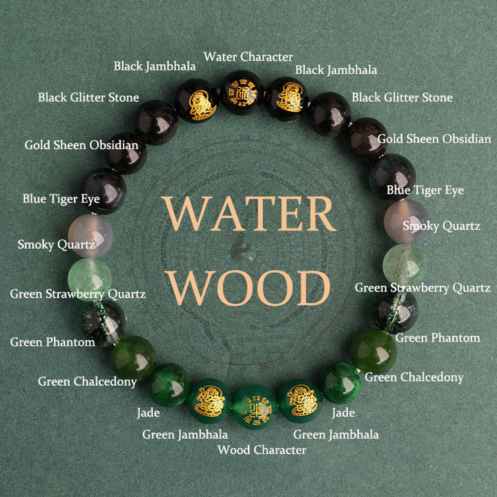 Pulsera de la suerte con Buddha Stones, cinco elementos, varios cristales de ágata, ágata roja del sur, cuarzo fresa, piedra solar, citrino - Madera de agua (circunferencia de la muñeca: 14-16 cm) - 8 mm - image 13