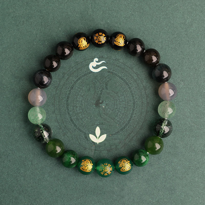 Pulsera de la suerte con Buddha Stones, cinco elementos, varios cristales de ágata, ágata roja del sur, cuarzo fresa, piedra solar, citrino - image 14