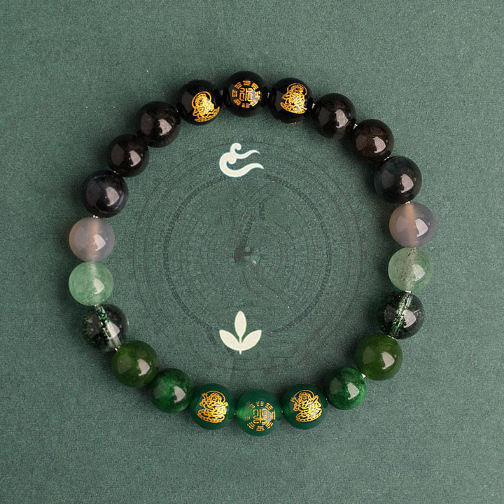 Pulsera de la suerte con Buddha Stones, cinco elementos, varios cristales de ágata, ágata roja del sur, cuarzo fresa, piedra solar, citrino - image 14