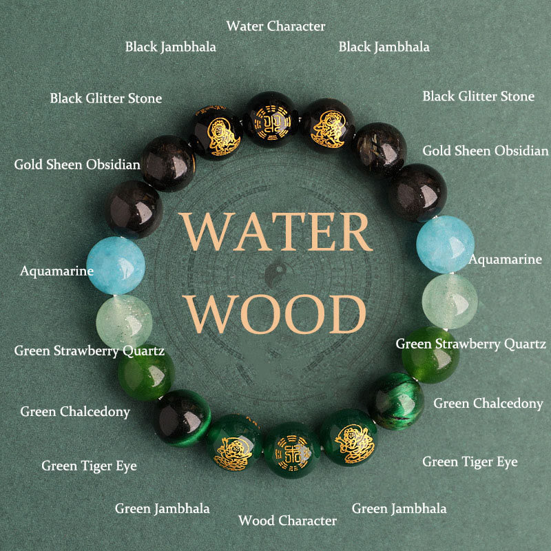 Pulsera de la suerte con Buddha Stones, cinco elementos, varios cristales de ágata, ágata roja del sur, cuarzo fresa, piedra solar, citrino - Madera de agua (Circunferencia de la muñeca: 14-16 cm) - 10 mm - image 15