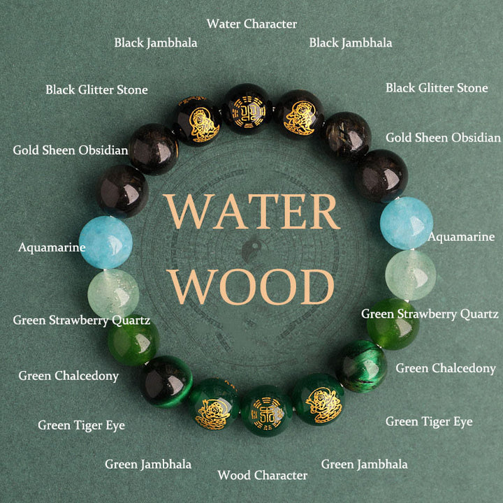 Pulsera de la suerte con Buddha Stones, cinco elementos, varios cristales de ágata, ágata roja del sur, cuarzo fresa, piedra solar, citrino - Madera de agua (Circunferencia de la muñeca: 14-16 cm) - 10 mm - image 15