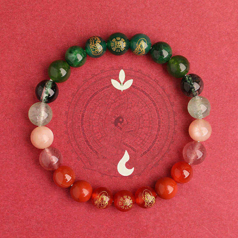 Pulsera de la suerte con Buddha Stones, cinco elementos, varios cristales de ágata, ágata roja del sur, cuarzo fresa, piedra solar, citrino - image 22