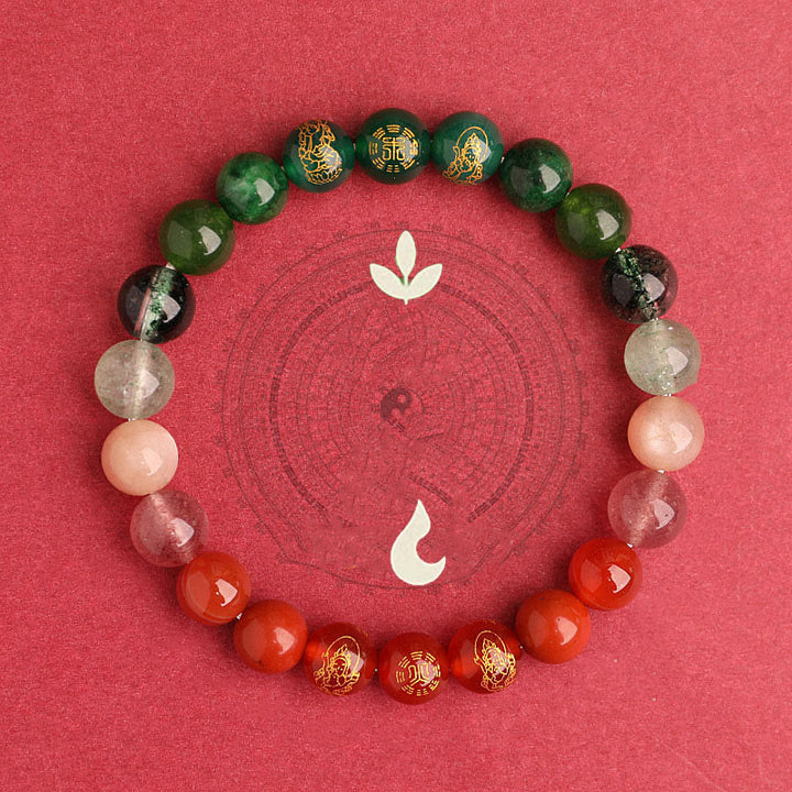 Pulsera de la suerte con Buddha Stones, cinco elementos, varios cristales de ágata, ágata roja del sur, cuarzo fresa, piedra solar, citrino - image 22