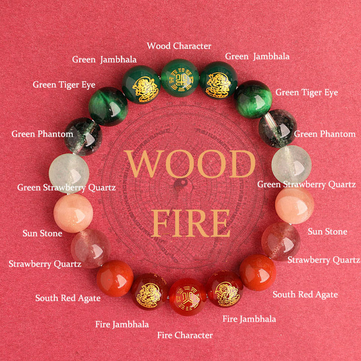 Pulsera de la suerte con Buddha Stones, cinco elementos, varios cristales de ágata, ágata roja del sur, cuarzo fresa, piedra solar, citrino - Leña (circunferencia de la muñeca: 14-16 cm) - 10 mm - image 23