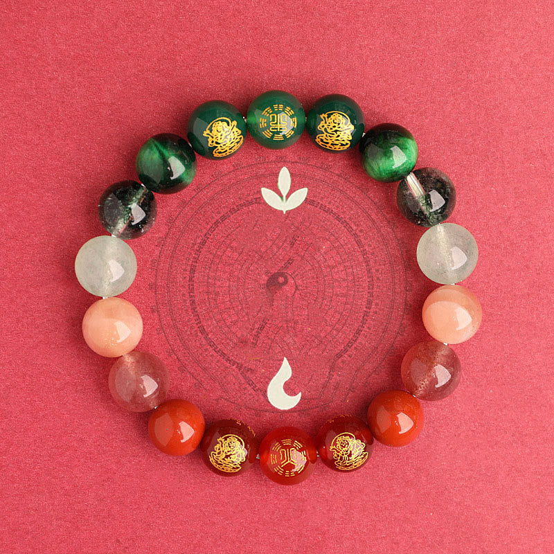 Pulsera de la suerte con Buddha Stones, cinco elementos, varios cristales de ágata, ágata roja del sur, cuarzo fresa, piedra solar, citrino - image 24