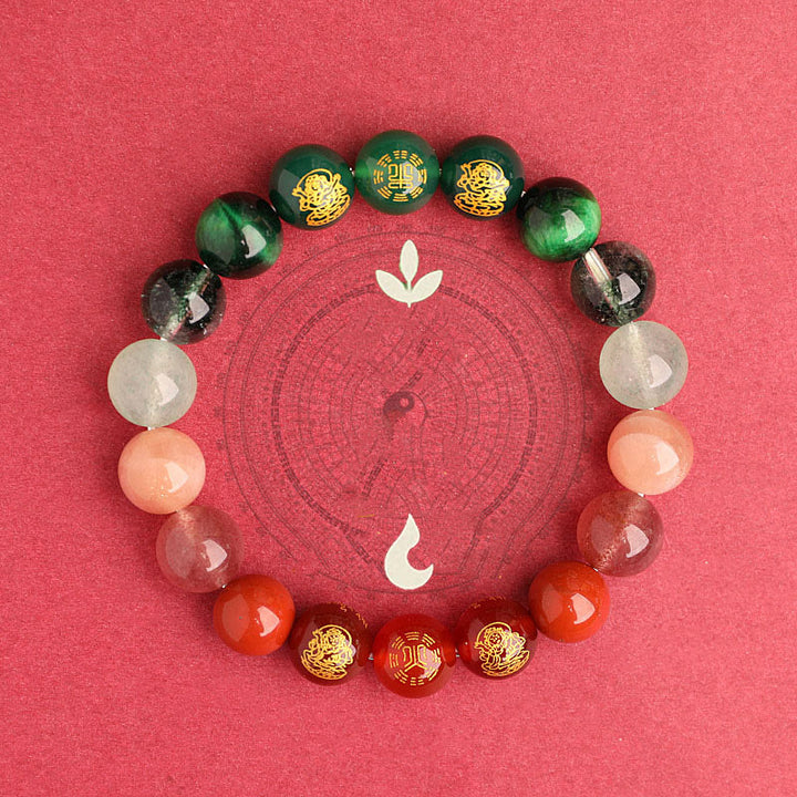 Pulsera de la suerte con Buddha Stones, cinco elementos, varios cristales de ágata, ágata roja del sur, cuarzo fresa, piedra solar, citrino - image 24