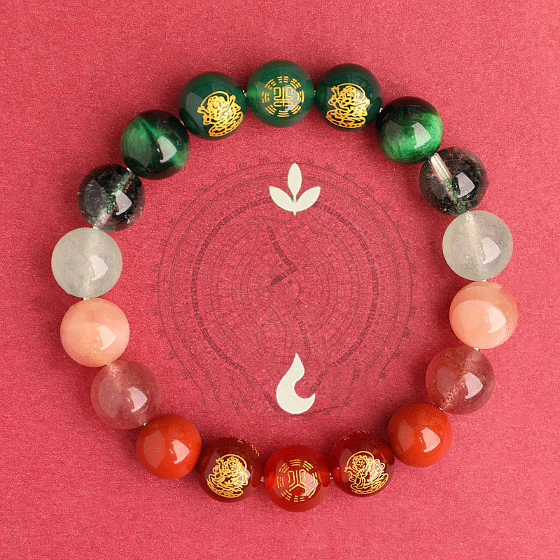Pulsera de la suerte con Buddha Stones, cinco elementos, varios cristales de ágata, ágata roja del sur, cuarzo fresa, piedra solar, citrino - image 26