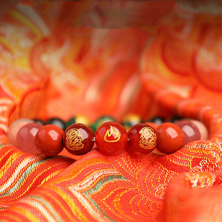 Pulsera de la suerte con Buddha Stones, cinco elementos, varios cristales de ágata, ágata roja del sur, cuarzo fresa, piedra solar, citrino - image 27