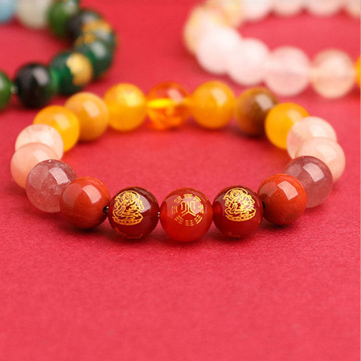 Pulsera de la suerte con Buddha Stones, cinco elementos, varios cristales de ágata, ágata roja del sur, cuarzo fresa, piedra solar, citrino - image 12