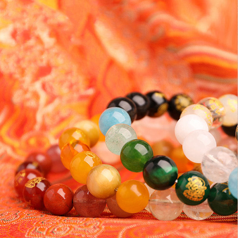Pulsera de la suerte con Buddha Stones, cinco elementos, varios cristales de ágata, ágata roja del sur, cuarzo fresa, piedra solar, citrino - image 20