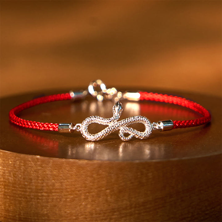 Pulsera trenzada de protección con hilo rojo del año de la serpiente en plata de ley 999 con Buddha Stones