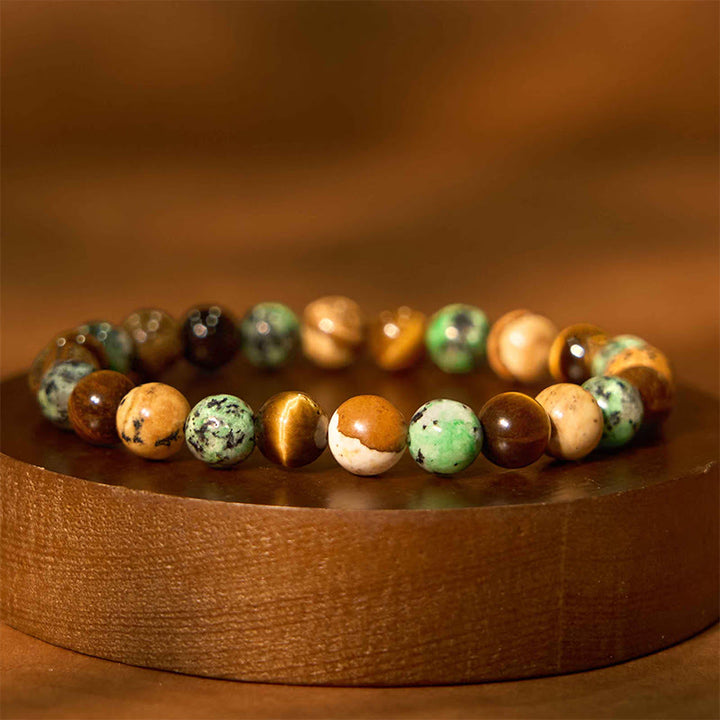 Pulsera de protección con cuentas combinadas de jaspe, turquesa y ojo de tigre con Buddha Stones naturales