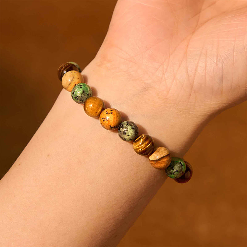 Pulsera de protección con cuentas combinadas de jaspe, turquesa y ojo de tigre con Buddha Stones naturales