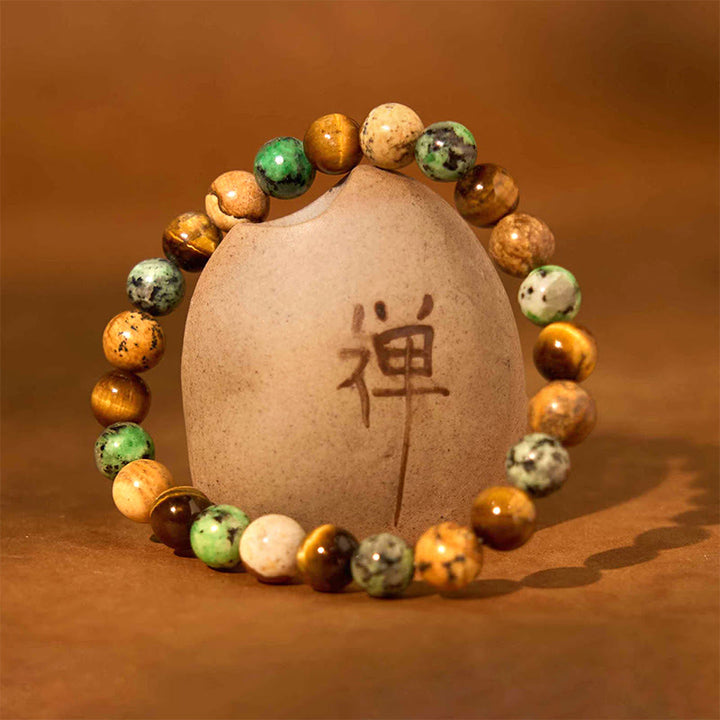 Pulsera de protección con cuentas combinadas de jaspe, turquesa y ojo de tigre con Buddha Stones naturales