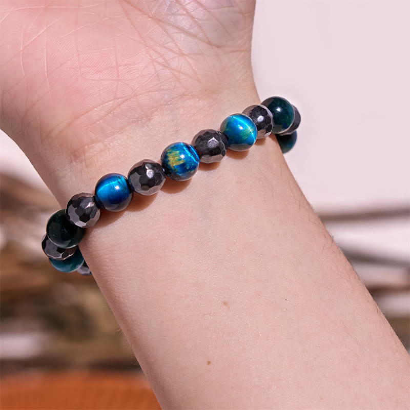 Juego de 2 pulseras poderosas de ojo de tigre y hematita y ojo de tigre azul con Buddha Stones