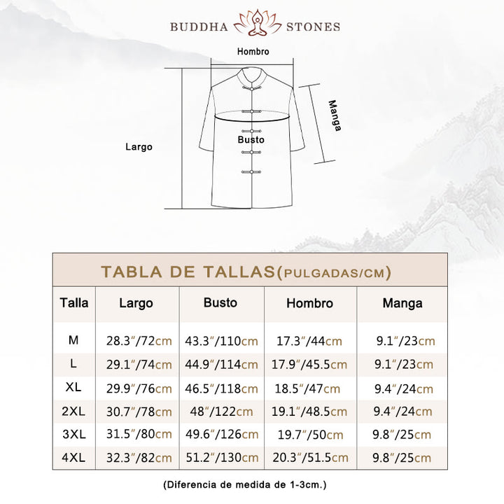 Buddha Stones 2 piezas botón de rana Fu personaje dragón hoja de bambú camisa de manga corta pantalones conjunto de hombres