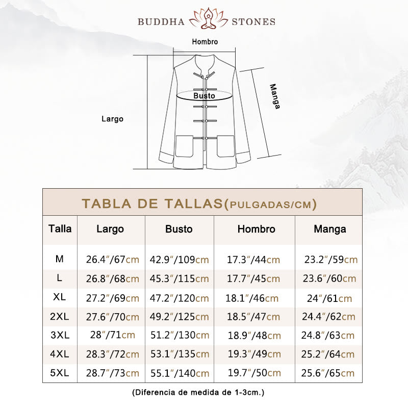 Chaqueta y camisa de algodón con botones de rana en color liso con Buddha Stones para hombre - image 5