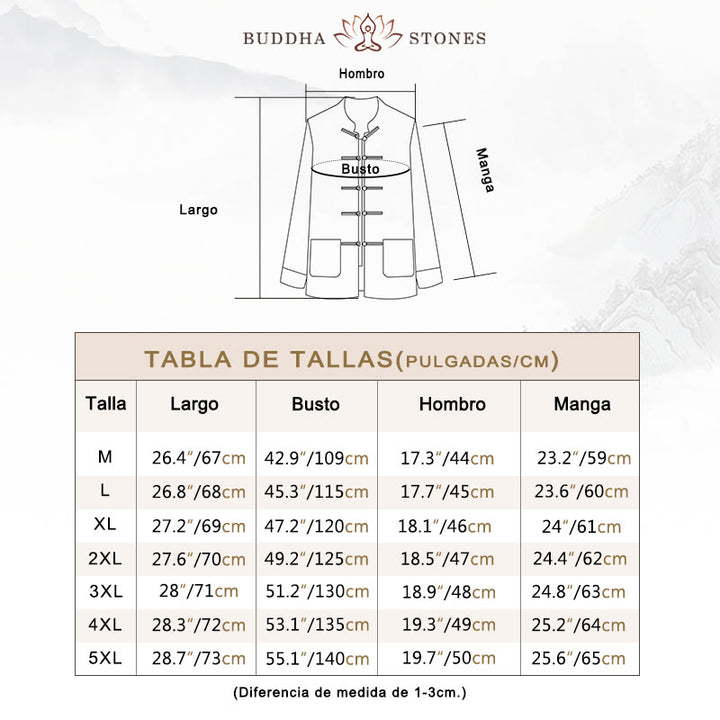 Chaqueta y camisa de algodón con botones de rana en color liso con Buddha Stones para hombre - image 5