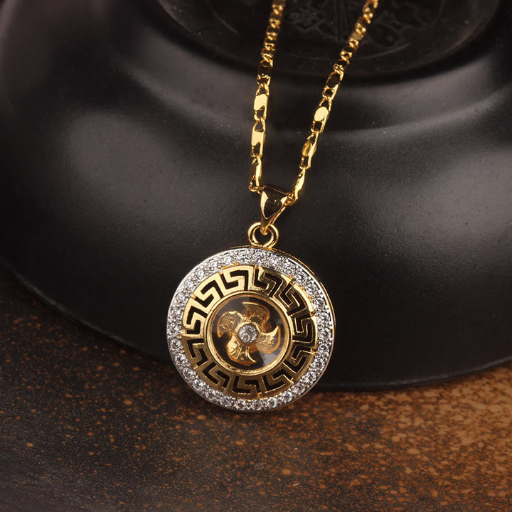 Colgante de collar con Buddha Stones, de cobre y latón bañado en oro, con forma de molino de viento giratorio, para Feng Sheng Shui, Qi Fu y suerte