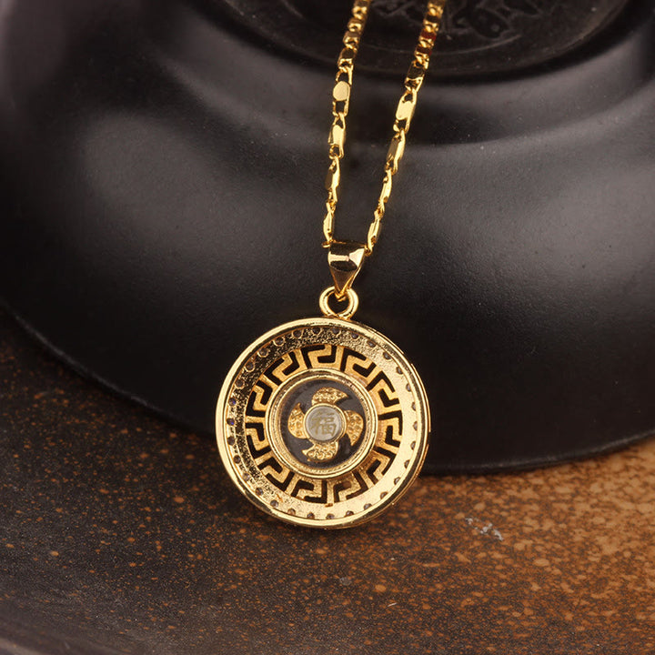 Colgante de collar con Buddha Stones, de cobre y latón bañado en oro, con forma de molino de viento giratorio, para Feng Sheng Shui, Qi Fu y suerte