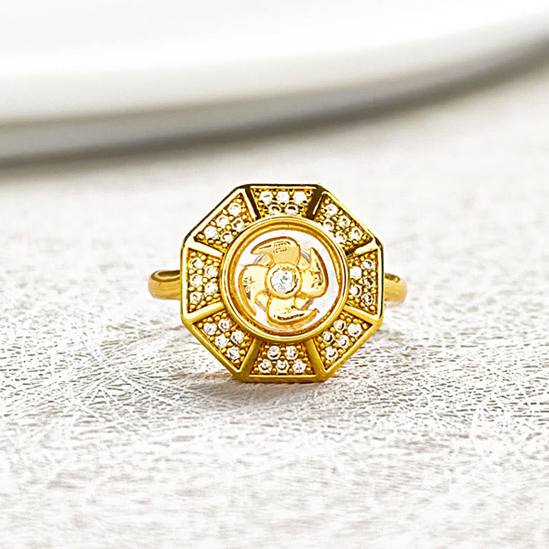 Anillo ajustable de cobre chapado en oro con Buddha Stones, molino de viento, Feng Sheng Shui, Qi, suerte y riqueza