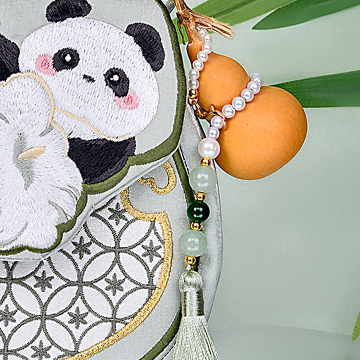 Bolso bandolera con colgante de calabaza, flores de panda y Buddha Stones