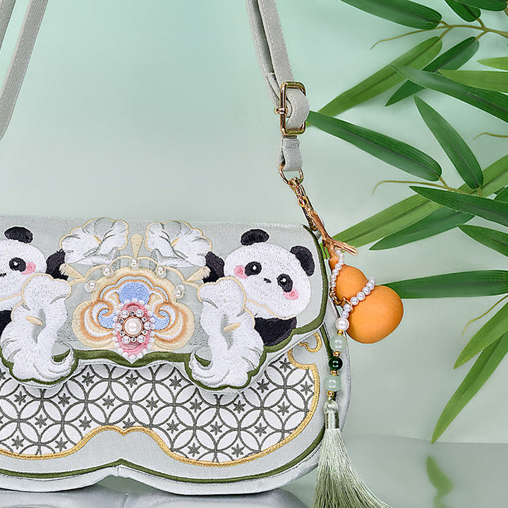 Bolso bandolera con colgante de calabaza, flores de panda y Buddha Stones