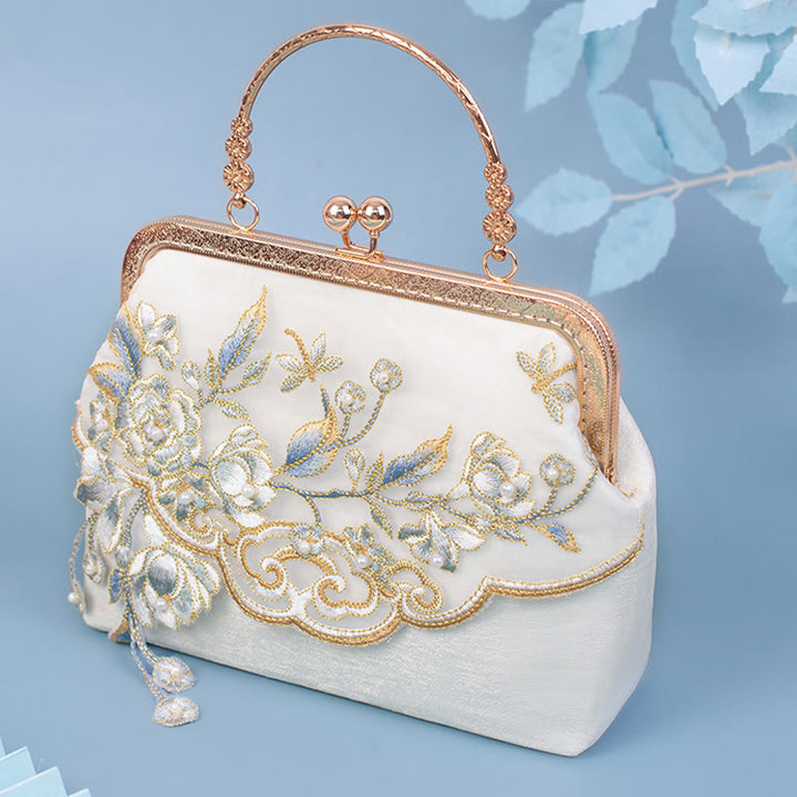 Bolso bandolera con cadena de perlas bordada con Buddha Stones