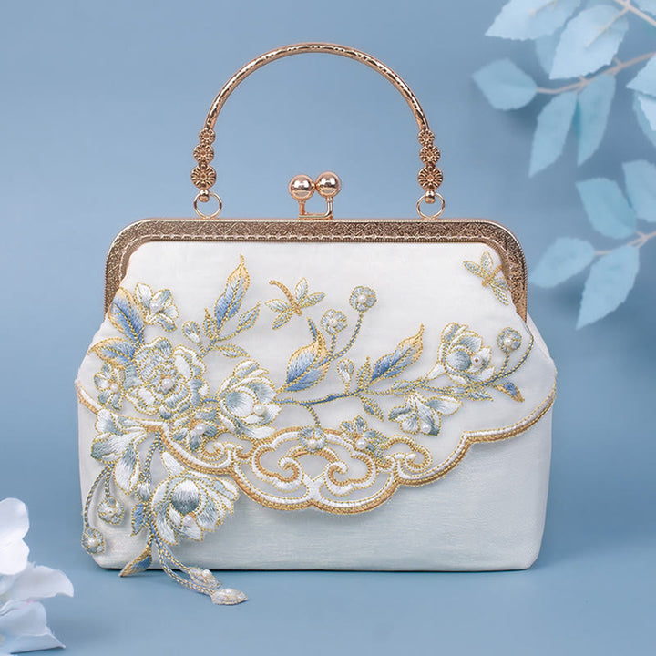 Bolso bandolera con cadena de perlas bordada con Buddha Stones
