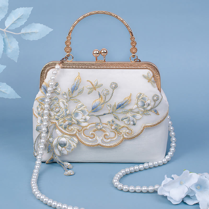 Bolso bandolera con cadena de perlas bordada con Buddha Stones