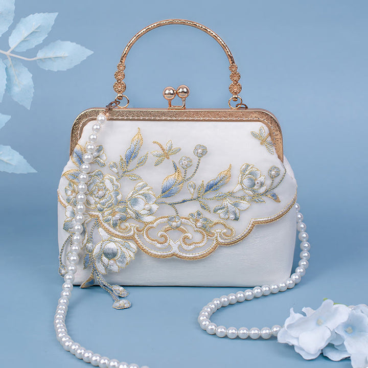 Bolso bandolera con cadena de perlas bordada con Buddha Stones