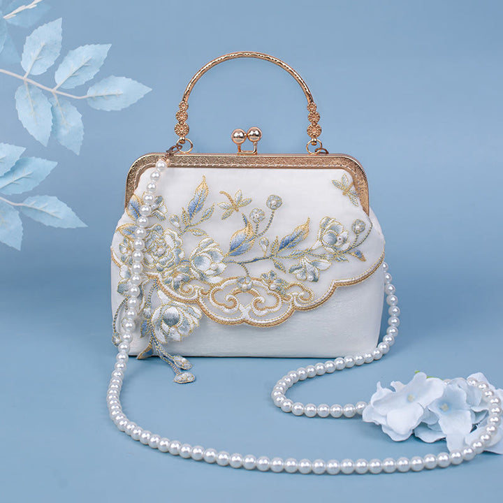 Bolso bandolera con cadena de perlas bordada con Buddha Stones