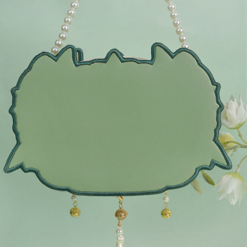 Bolso bandolera con borlas y cadena de perlas bordadas Bai Ze con bestia mítica de doble cara y Buddha Stones