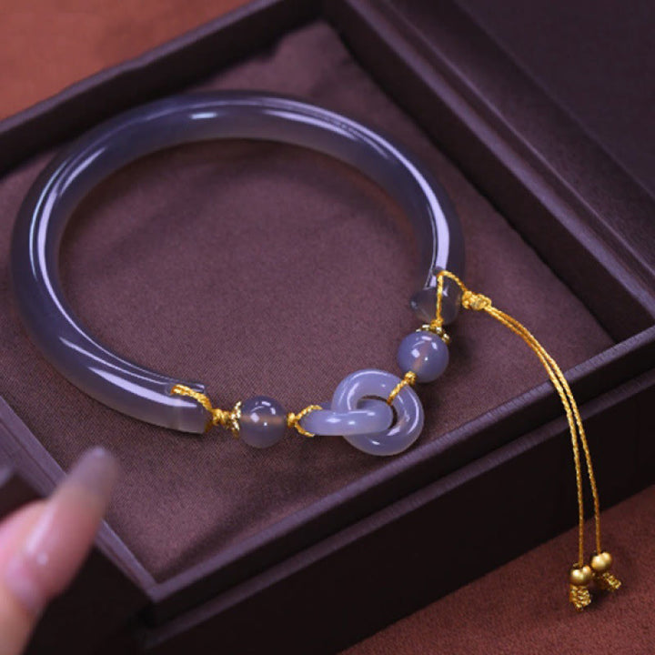 Brazalete de la paz con gancho de cobre y ágata gris y Buddha Stones