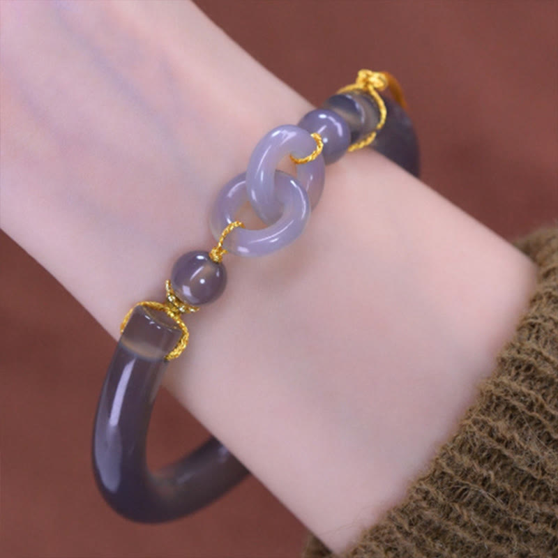 Brazalete de la paz con gancho de cobre y ágata gris y Buddha Stones