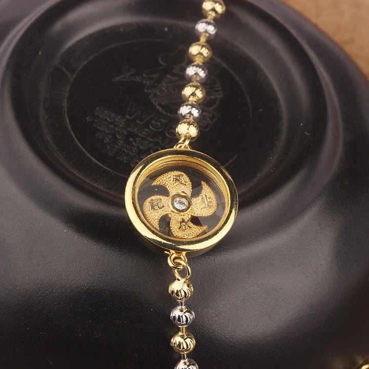 Pulsera trenzada protectora con cuentas de molino de viento giratorio de latón y cobre con Buddha Stones Feng Sheng Shui Qi