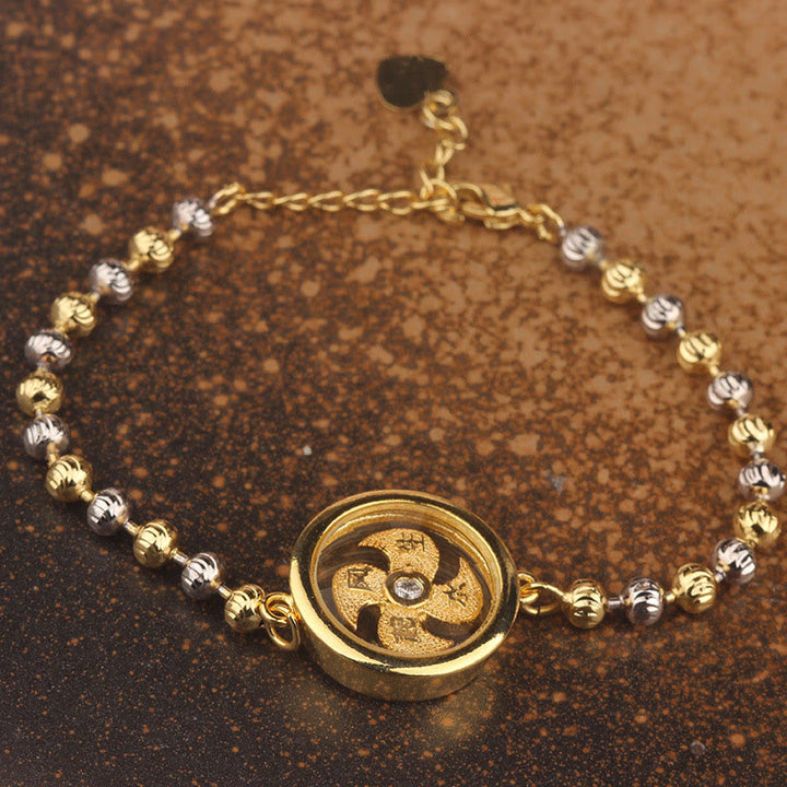Pulsera trenzada protectora con cuentas de molino de viento giratorio de latón y cobre con Buddha Stones Feng Sheng Shui Qi