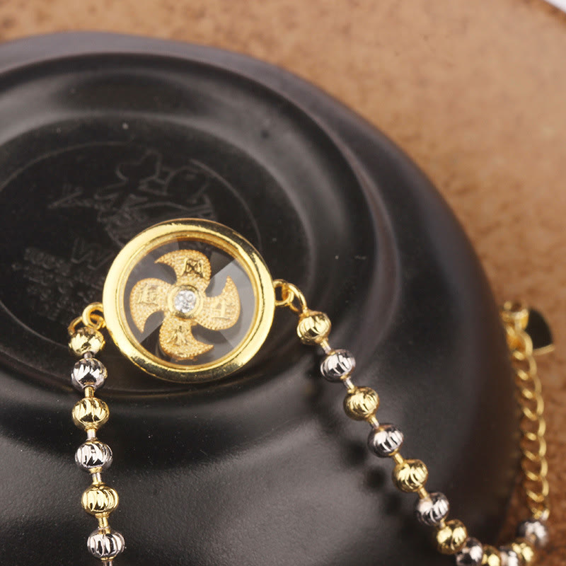 Pulsera trenzada protectora con cuentas de molino de viento giratorio de latón y cobre con Buddha Stones Feng Sheng Shui Qi