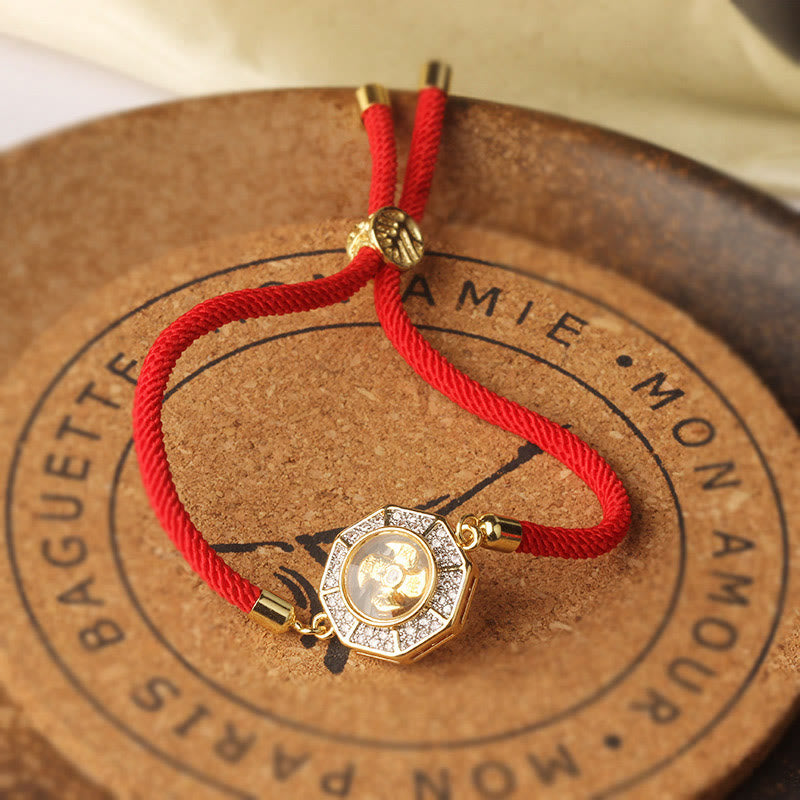 Pulsera trenzada con hilo rojo y Buddha Stones, de cobre y latón, con molino de viento giratorio, Feng Sheng Shui, Qi
