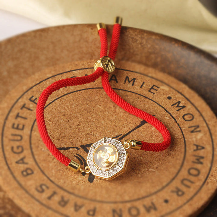 Pulsera trenzada con hilo rojo y Buddha Stones, de cobre y latón, con molino de viento giratorio, Feng Sheng Shui, Qi
