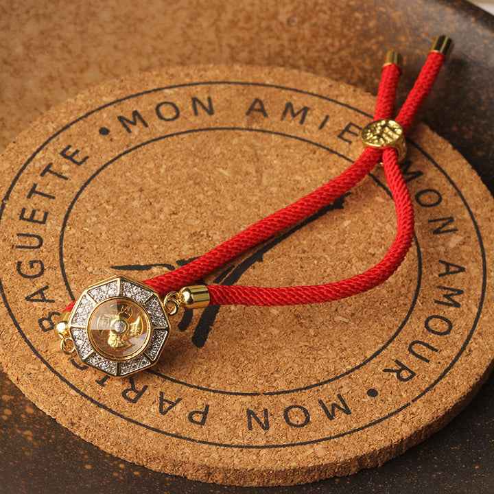 Pulsera trenzada con hilo rojo y Buddha Stones, de cobre y latón, con molino de viento giratorio, Feng Sheng Shui, Qi