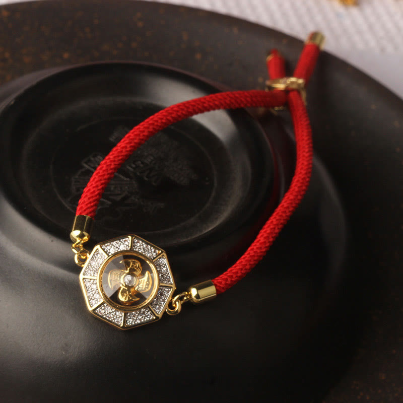 Pulsera trenzada con hilo rojo y Buddha Stones, de cobre y latón, con molino de viento giratorio, Feng Sheng Shui, Qi