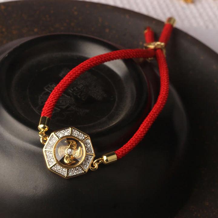 Pulsera trenzada con hilo rojo y Buddha Stones, de cobre y latón, con molino de viento giratorio, Feng Sheng Shui, Qi